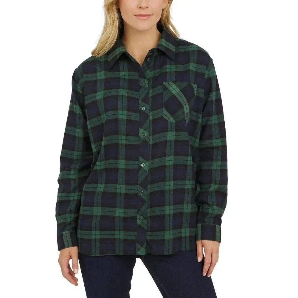 Lands' End Women's Long Sleeve Flannel Shirt, Green, Size Small, New